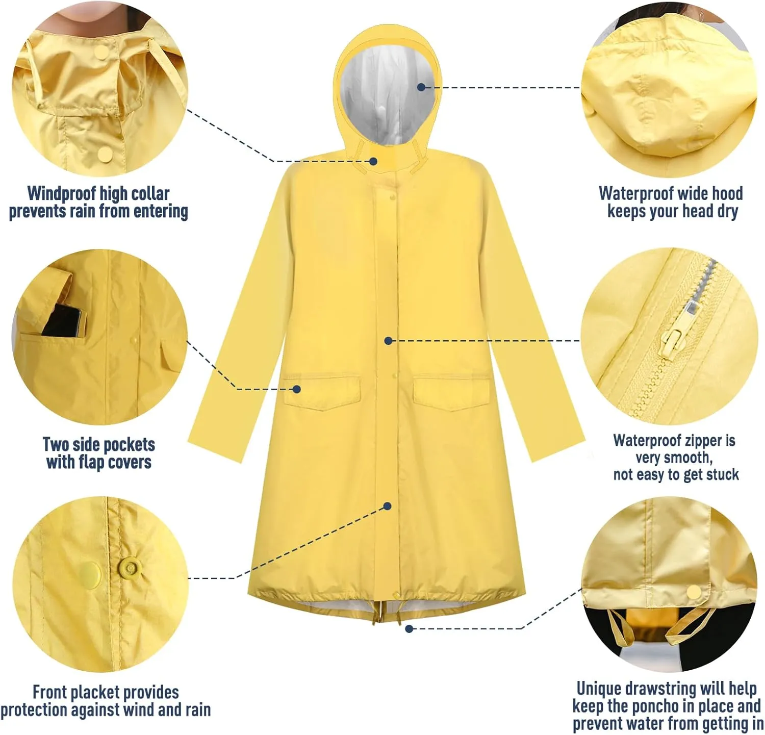 ANYOO Waterproof Rain Poncho Lightweight Reusable Hiking Hooded Coat Jacket for Outdoor Activities