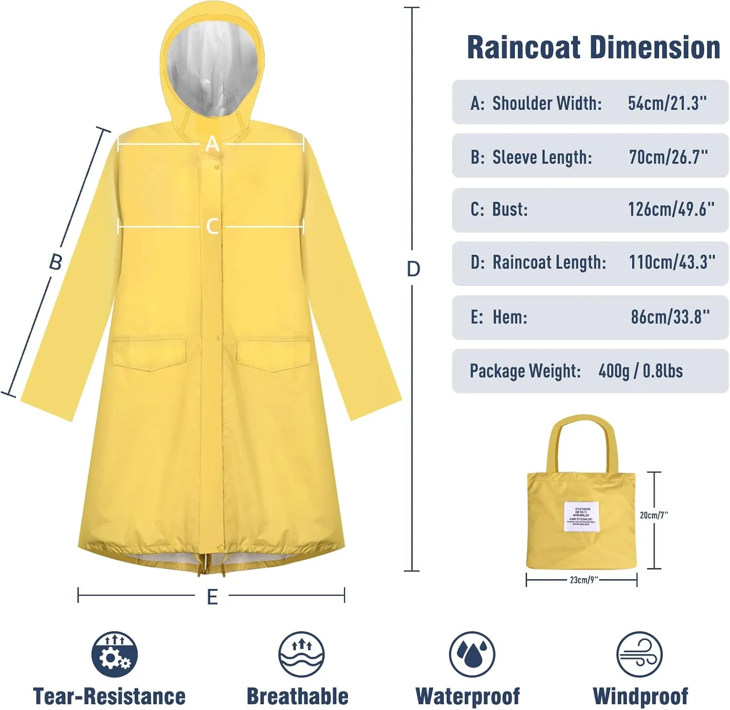 ANYOO Waterproof Rain Poncho Lightweight Reusable Hiking Hooded Coat Jacket for Outdoor Activities