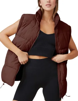 Athlisan Womens Zip Up Puffer Vest Stand Collar Sleeveless Padded Jacket Coat