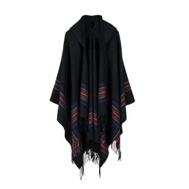 Bakerdani Poncho Capes with Hood Pashmina Cardigans Blanket Shawls with Tassels Black