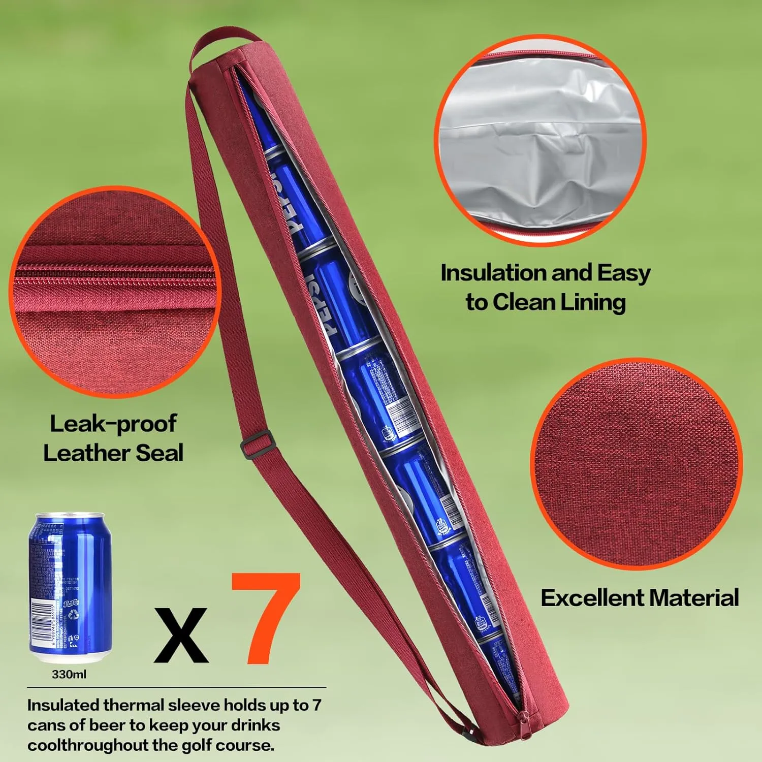 Beer Sleeve for Golf Bag,7-Can Insulated Cooler Sleeve, Beer Drink Accessories Sling Cooler Fits Most Golf Bags Styles and Types