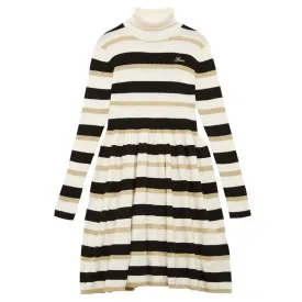 Big Girls Sweater Knit Lurex Fit and Flare Turtleneck Stripped Dress