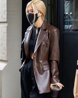 Blackpink Rose Brown Leather Coat