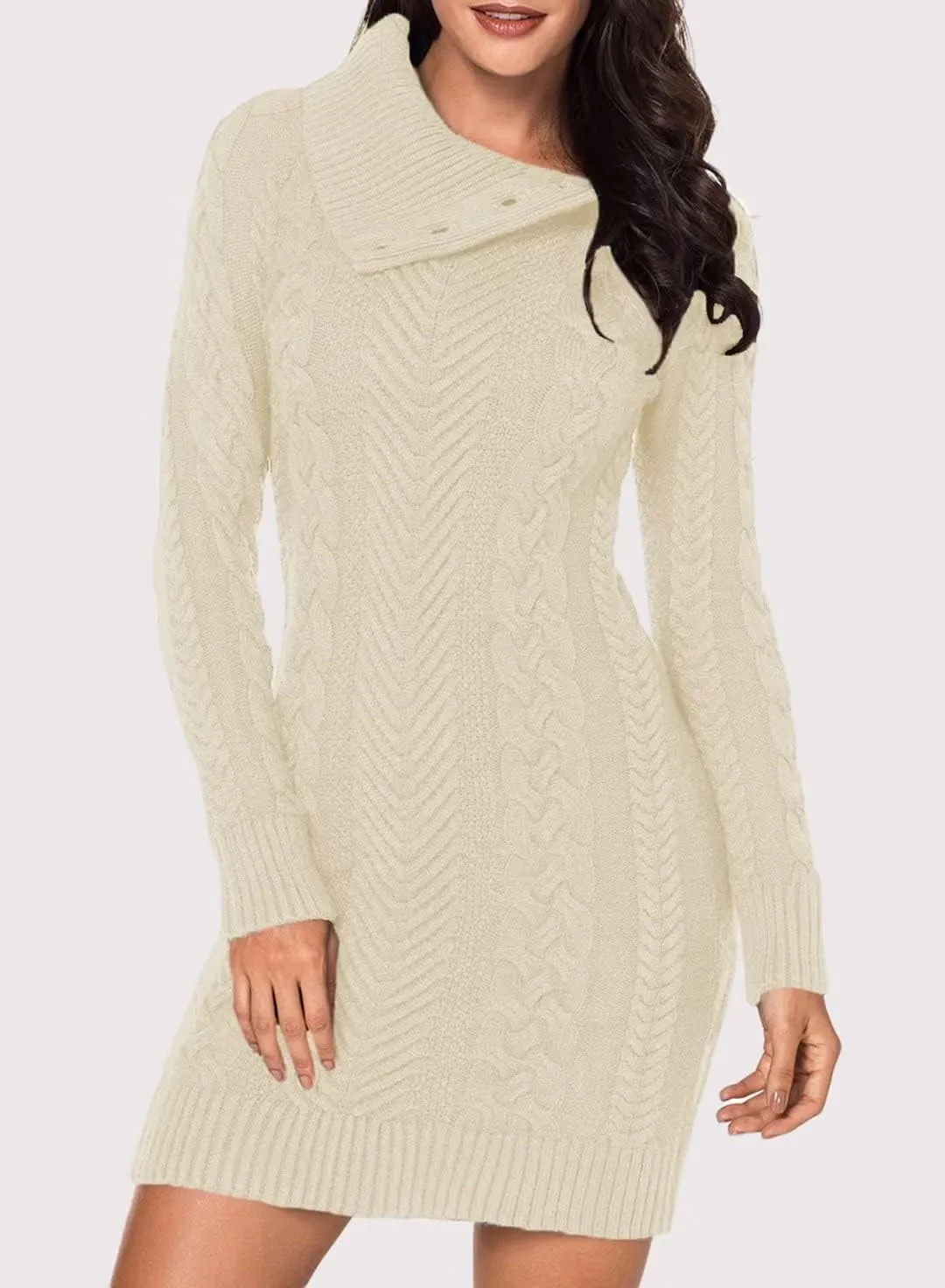 BLENCOT Womens Turtleneck Long Sleeve Elasticity Chunky Cable Knit Pullover Sweaters Jumper