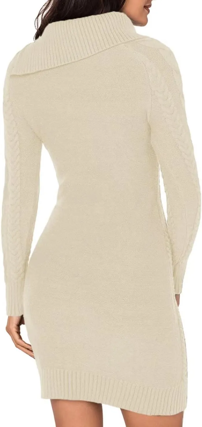 BLENCOT Womens Turtleneck Long Sleeve Elasticity Chunky Cable Knit Pullover Sweaters Jumper