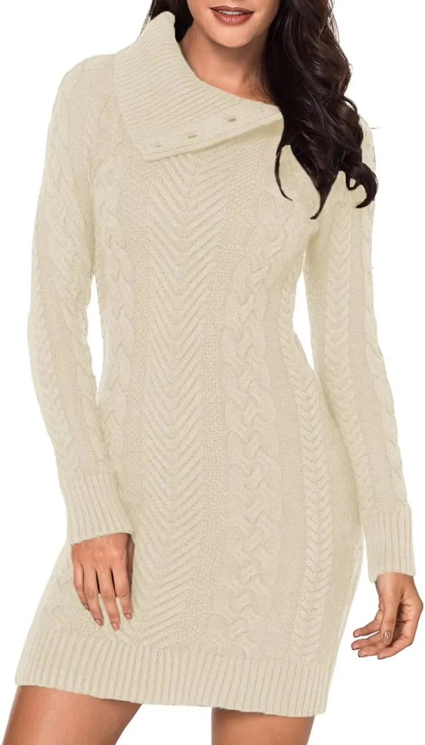 BLENCOT Womens Turtleneck Long Sleeve Elasticity Chunky Cable Knit Pullover Sweaters Jumper