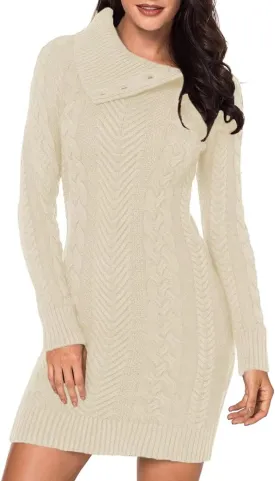 BLENCOT Womens Turtleneck Long Sleeve Elasticity Chunky Cable Knit Pullover Sweaters Jumper