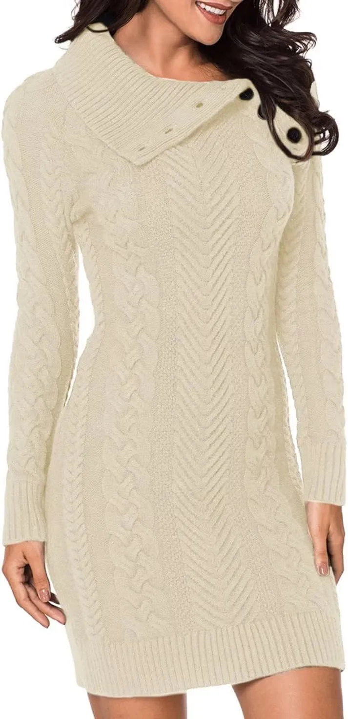 BLENCOT Womens Turtleneck Long Sleeve Elasticity Chunky Cable Knit Pullover Sweaters Jumper