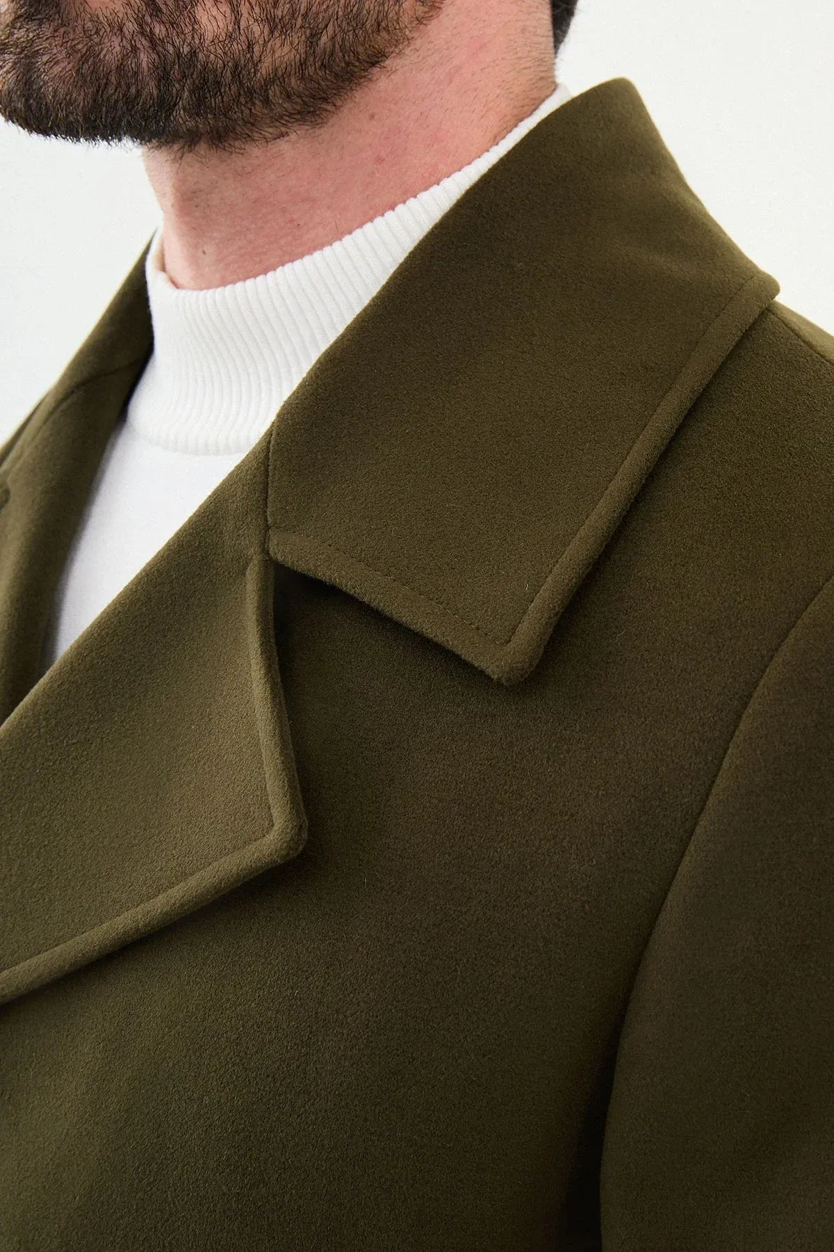 Brabion Eden Plain Slim Fit Wool Khaki Coat