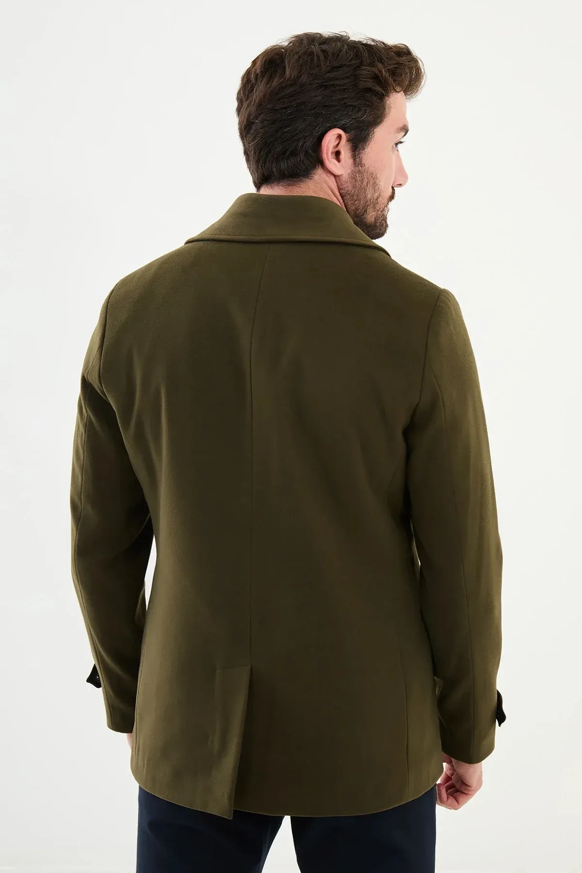 Brabion Eden Plain Slim Fit Wool Khaki Coat