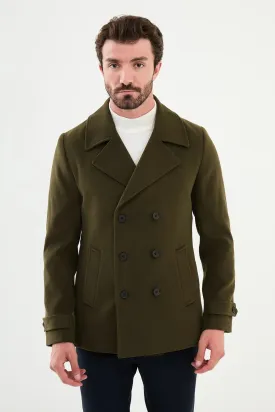 Brabion Eden Plain Slim Fit Wool Khaki Coat