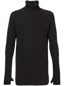 Charcoal Wool Ribbed High Neck Pullover