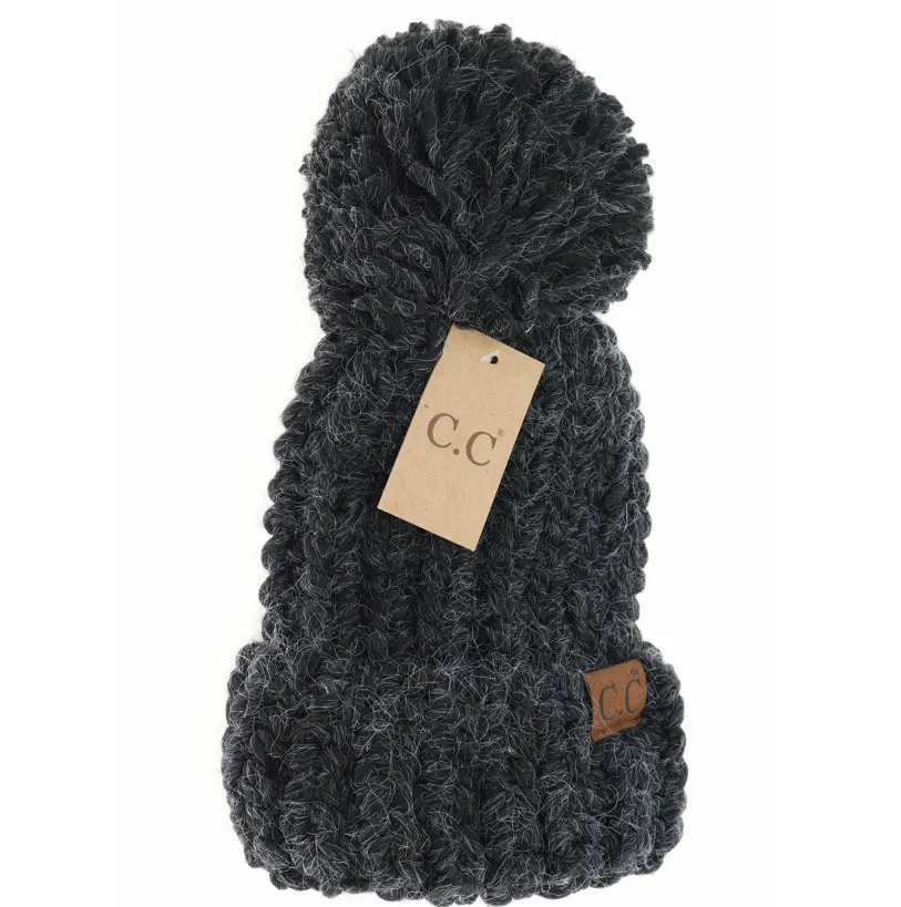 Chunky knit yarn Pom cc beanie