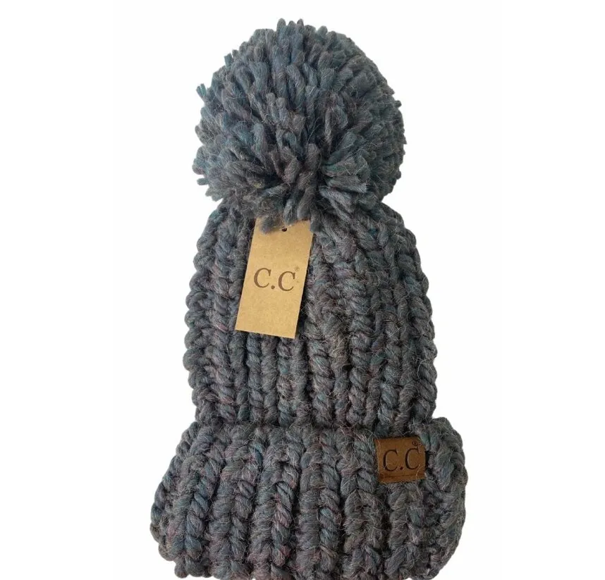 Chunky knit yarn Pom cc beanie