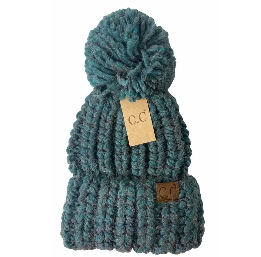 Chunky knit yarn Pom cc beanie