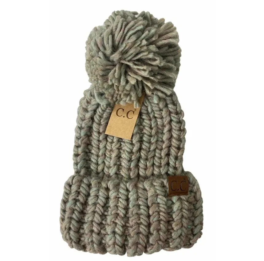 Chunky knit yarn Pom cc beanie