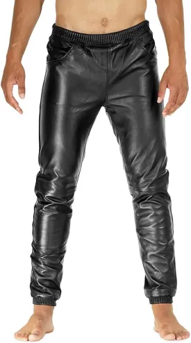 Delara Men's Black Faux Leather Pants