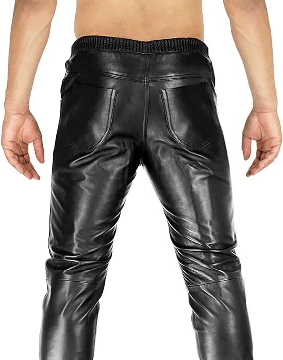 Delara Men's Black Faux Leather Pants