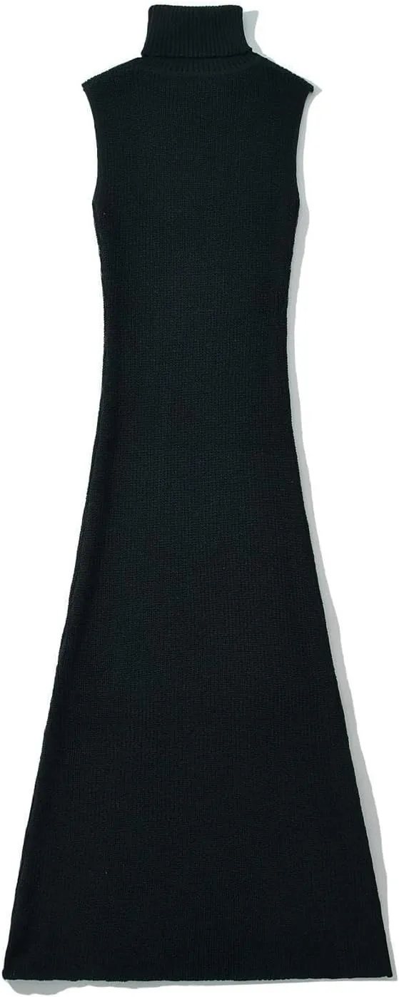 efvandoloe Autumn Winter Turtleneck Knitted Sweater Dress Women Sleevless Midi Dresses