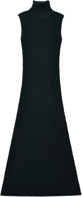 efvandoloe Autumn Winter Turtleneck Knitted Sweater Dress Women Sleevless Midi Dresses