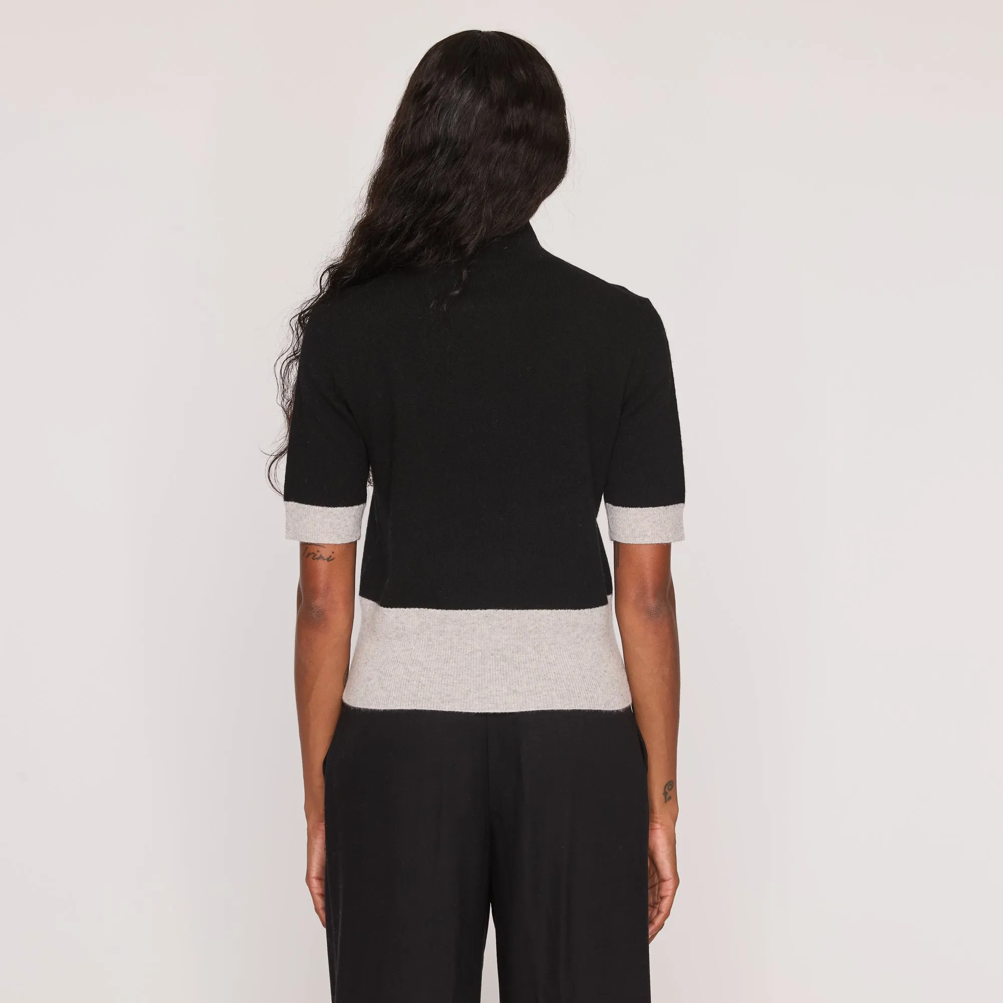 Elbow Sleeve Colorblock Mock