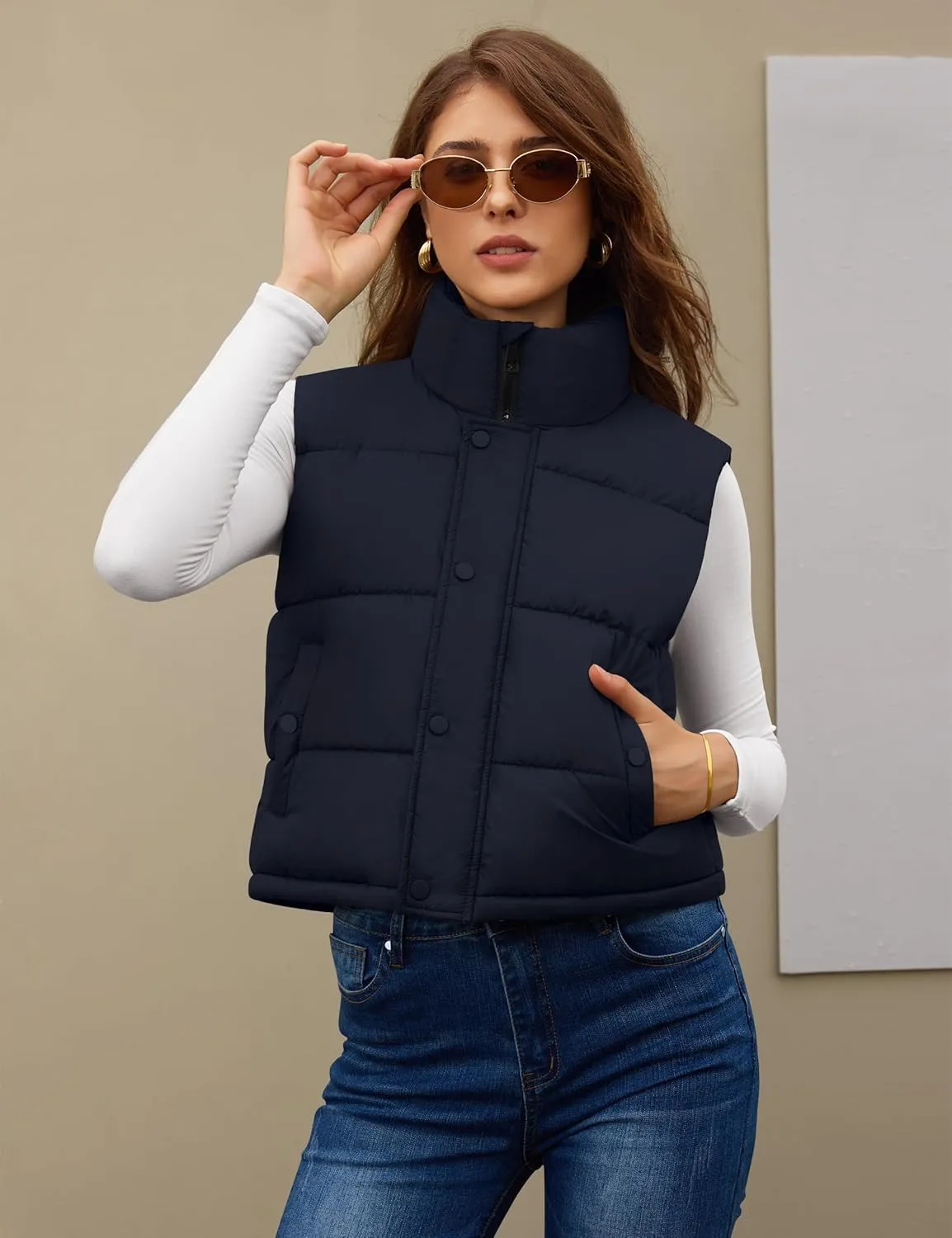 Fengbay Womens Puffer Vest Sleeveless Puffy Cropped Vests Stand Collar Vest Lightweight Bubble Quilted Vests Trendy 2025