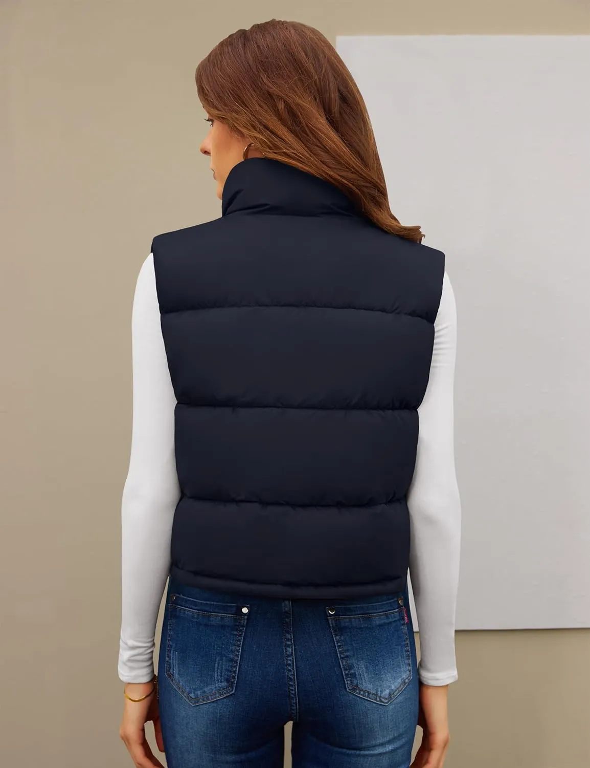 Fengbay Womens Puffer Vest Sleeveless Puffy Cropped Vests Stand Collar Vest Lightweight Bubble Quilted Vests Trendy 2025