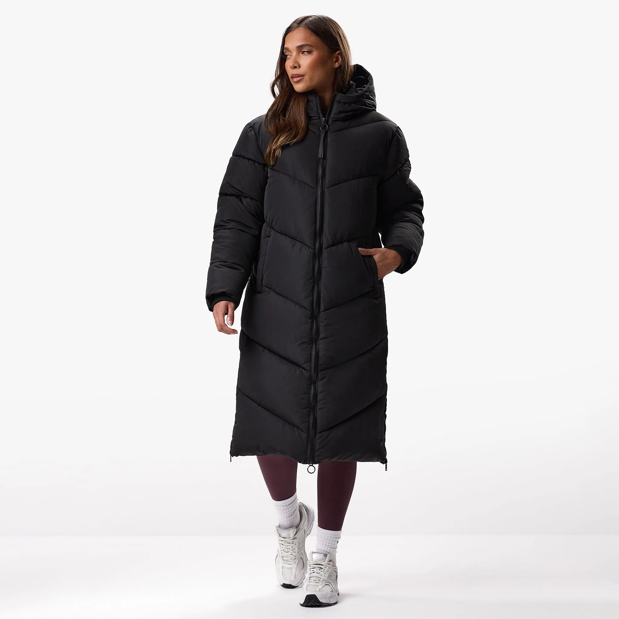 Gym King Chevron Longline Puffer - Black