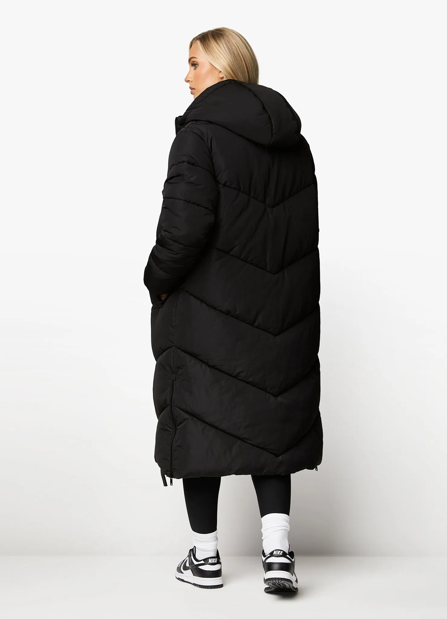 Gym King Chevron Longline Puffer - Black