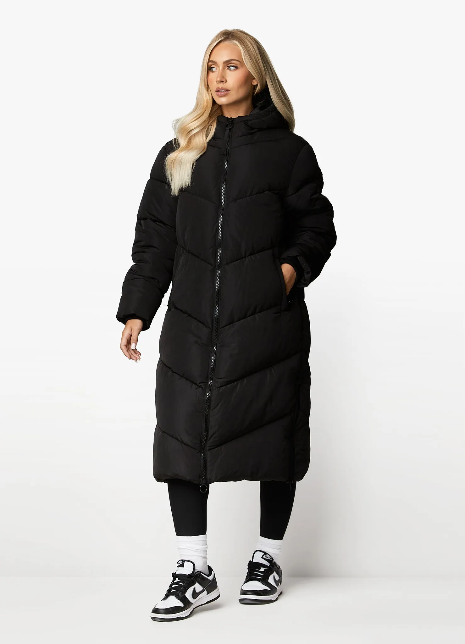 Gym King Chevron Longline Puffer - Black