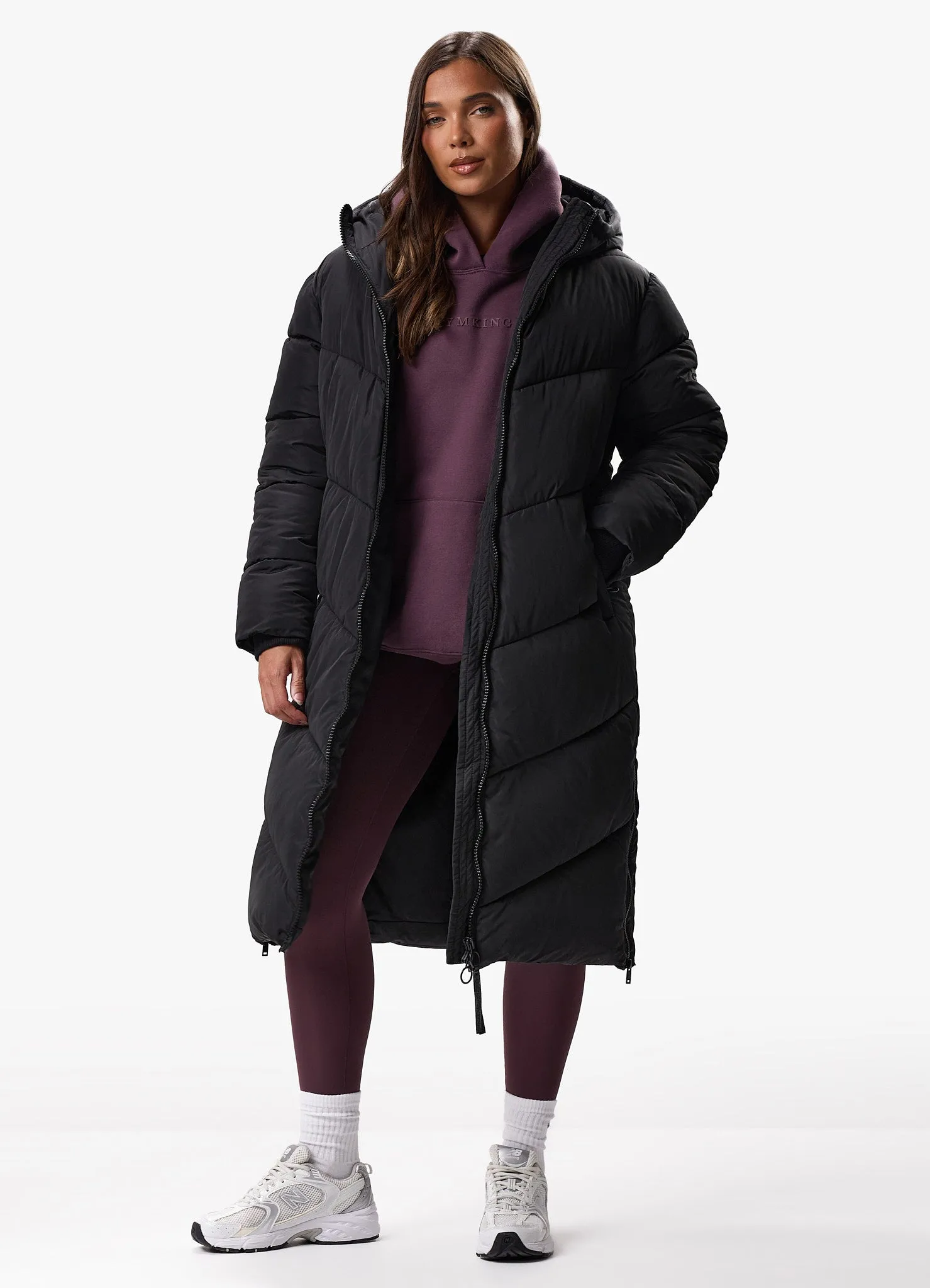 Gym King Chevron Longline Puffer - Black
