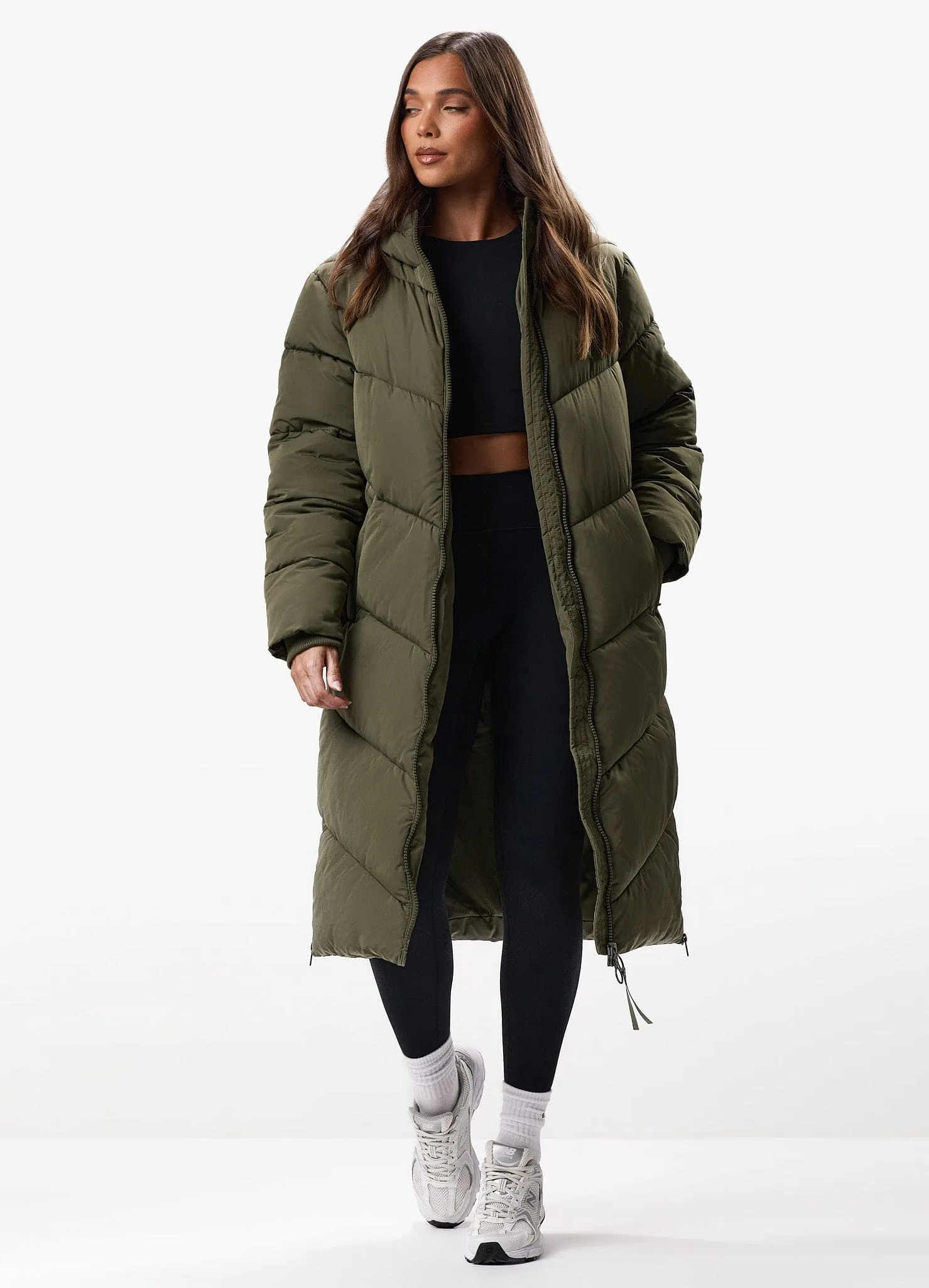 Gym King Chevron Longline Puffer - Khaki