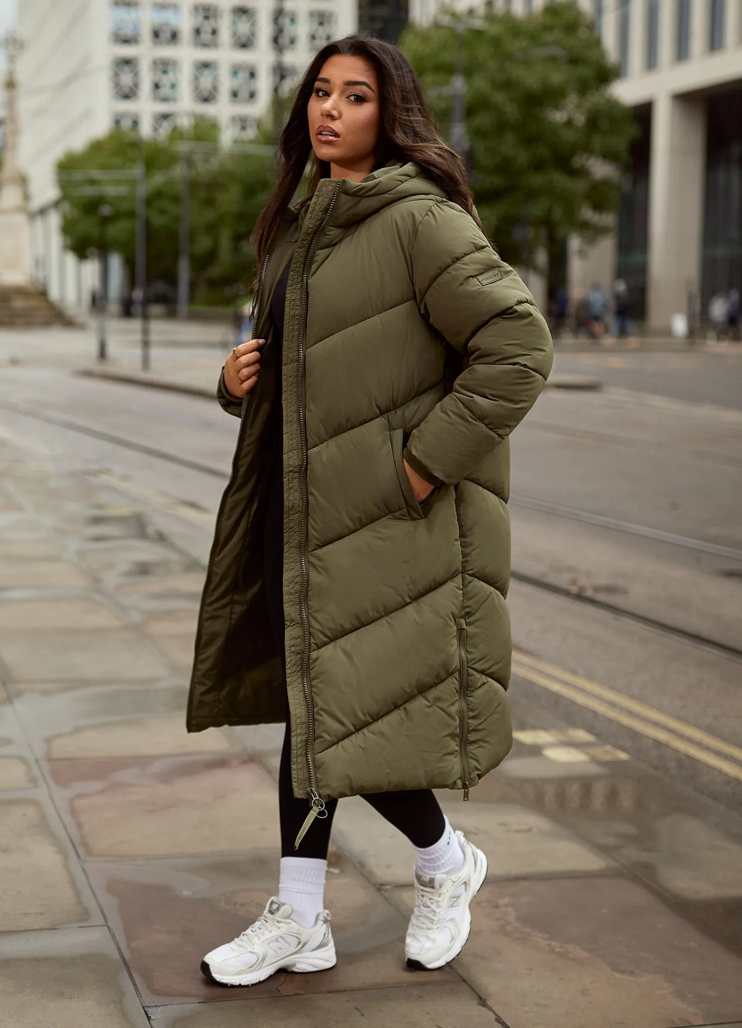 Gym King Chevron Longline Puffer - Khaki
