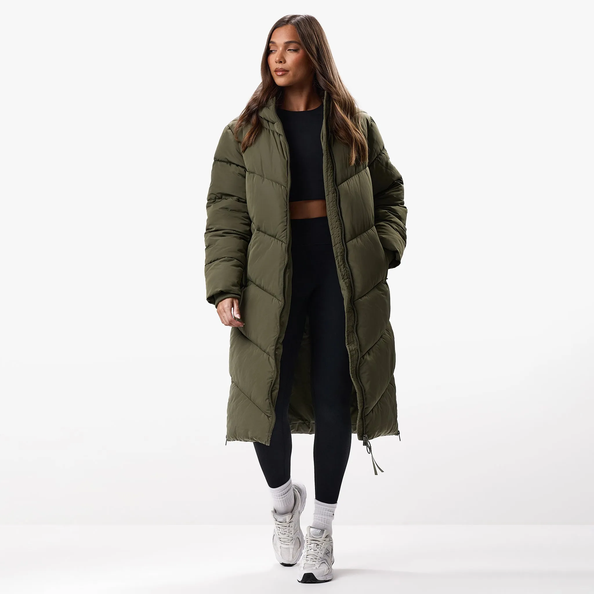 Gym King Chevron Longline Puffer - Khaki