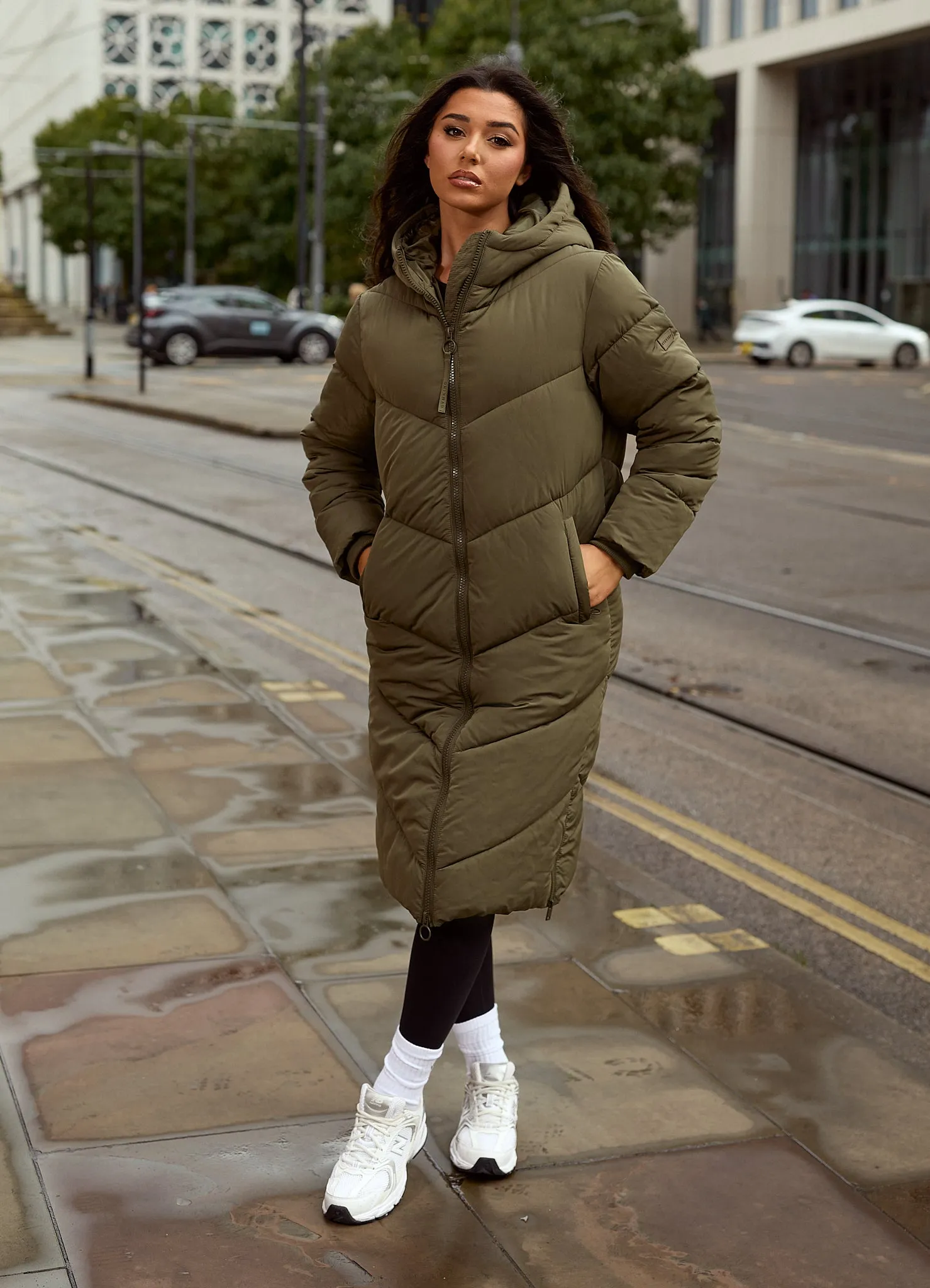 Gym King Chevron Longline Puffer - Khaki