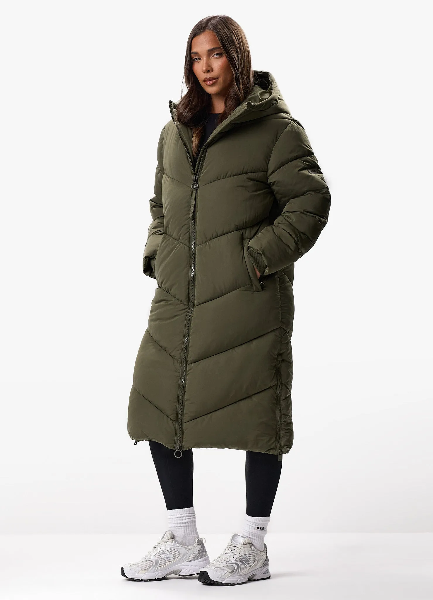 Gym King Chevron Longline Puffer - Khaki