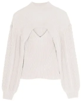 Ivory Elkie Mixed Stitch Fisherman Cutout Sweater