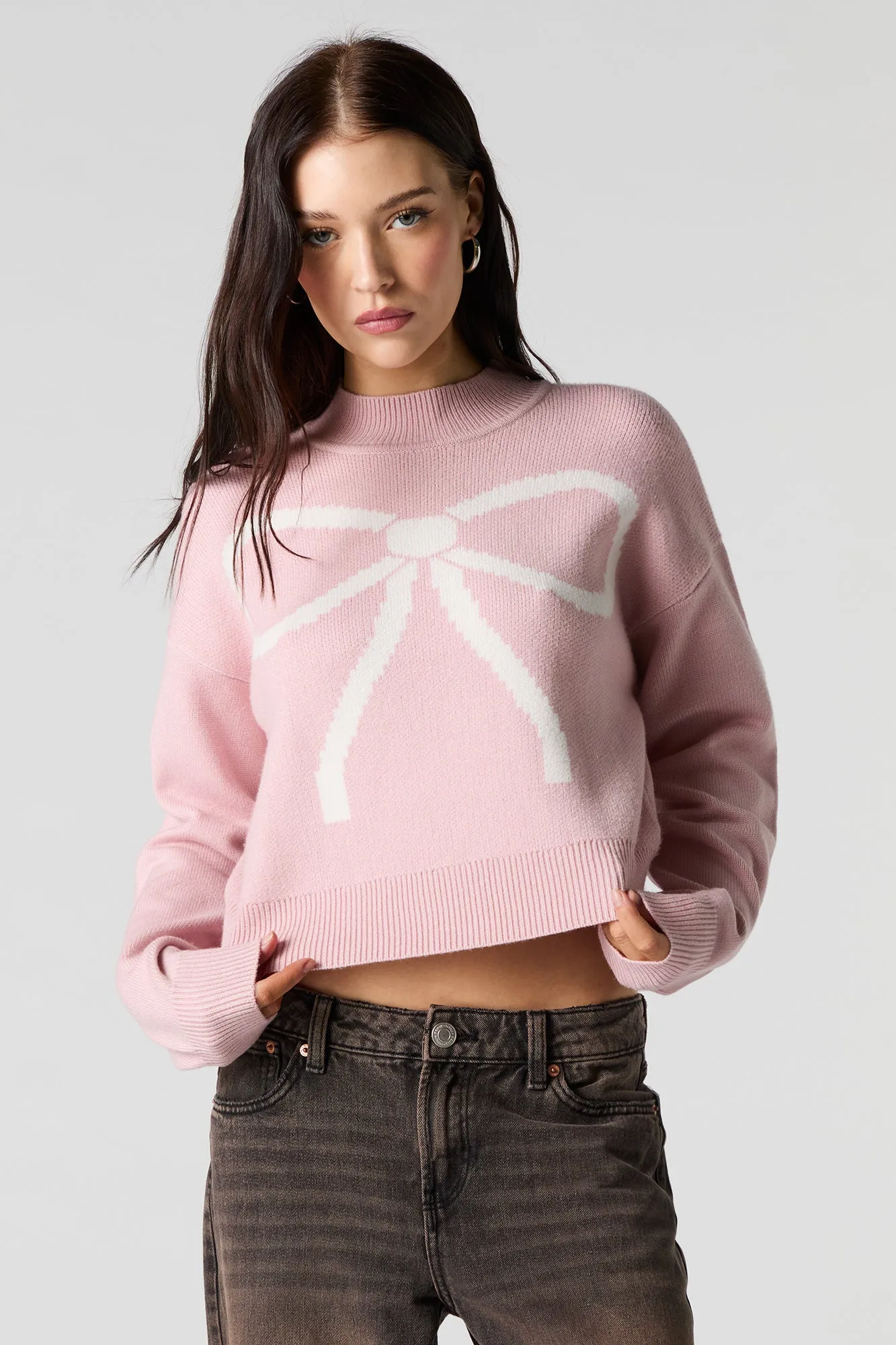 Jacquard Knit Mock Neck Sweater
