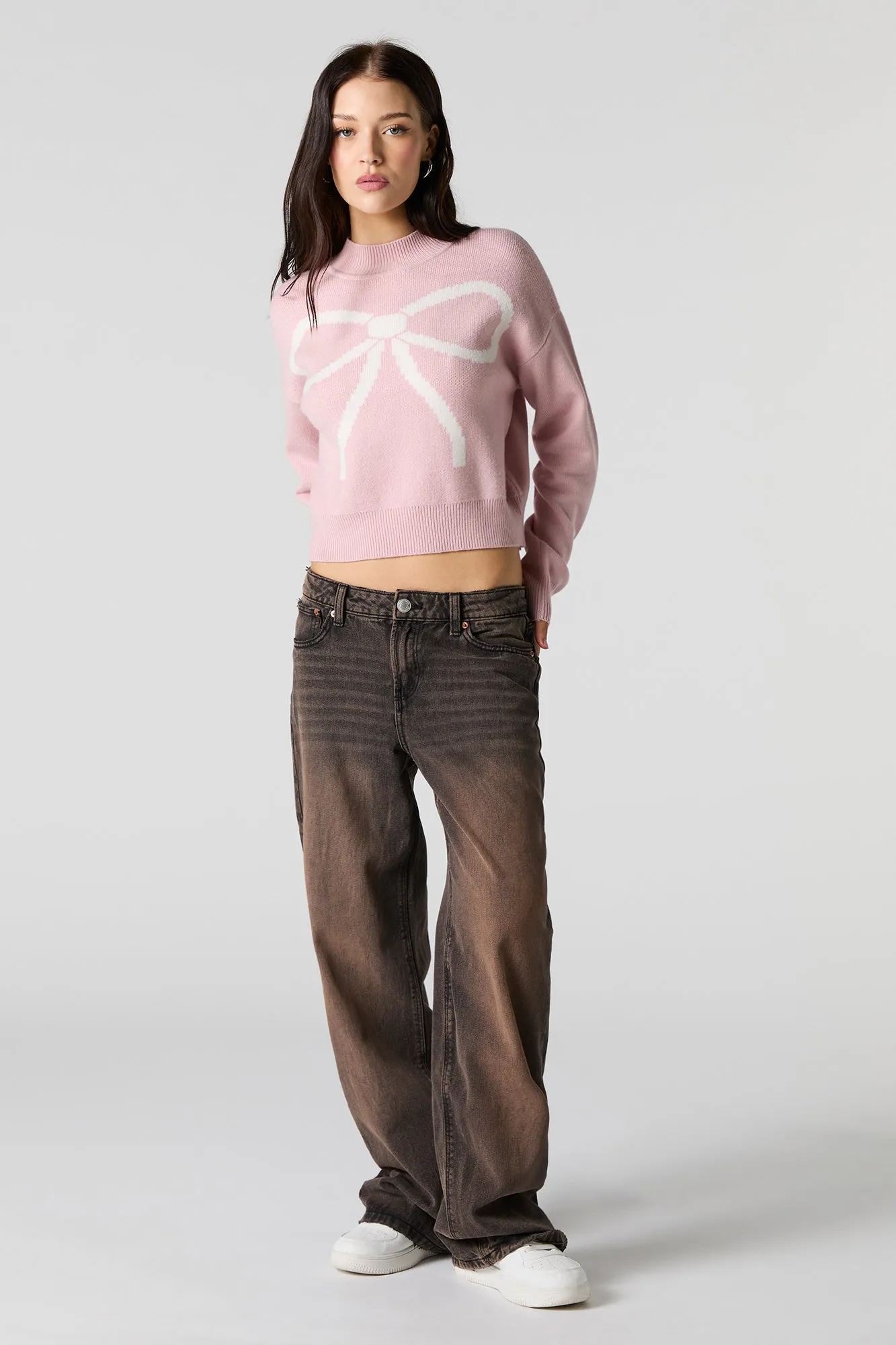 Jacquard Knit Mock Neck Sweater