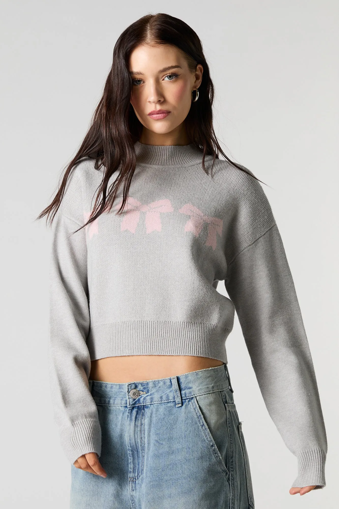 Jacquard Knit Mock Neck Sweater