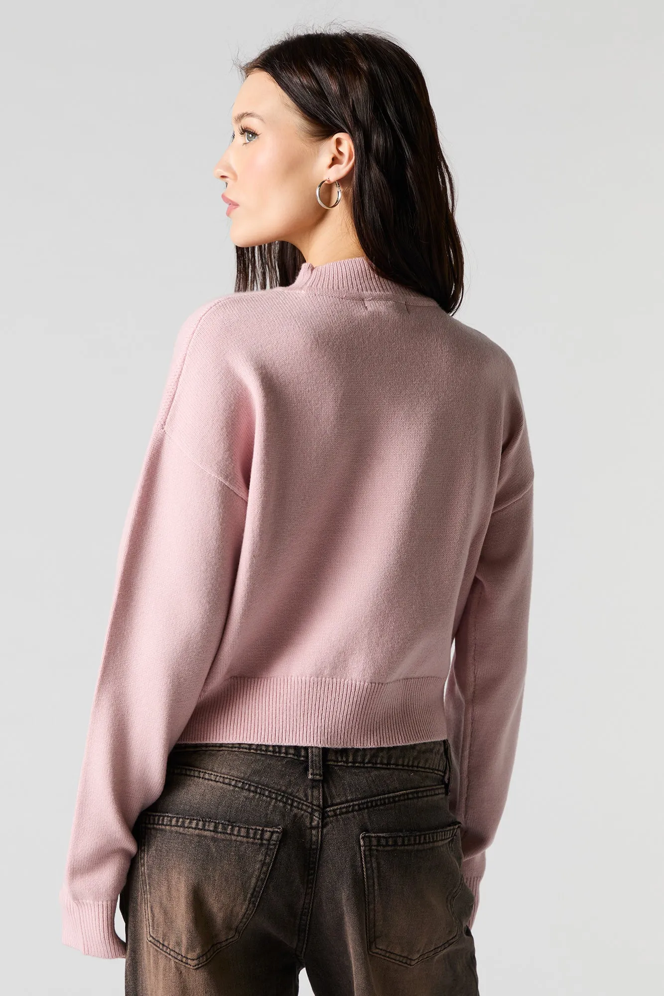 Jacquard Knit Mock Neck Sweater