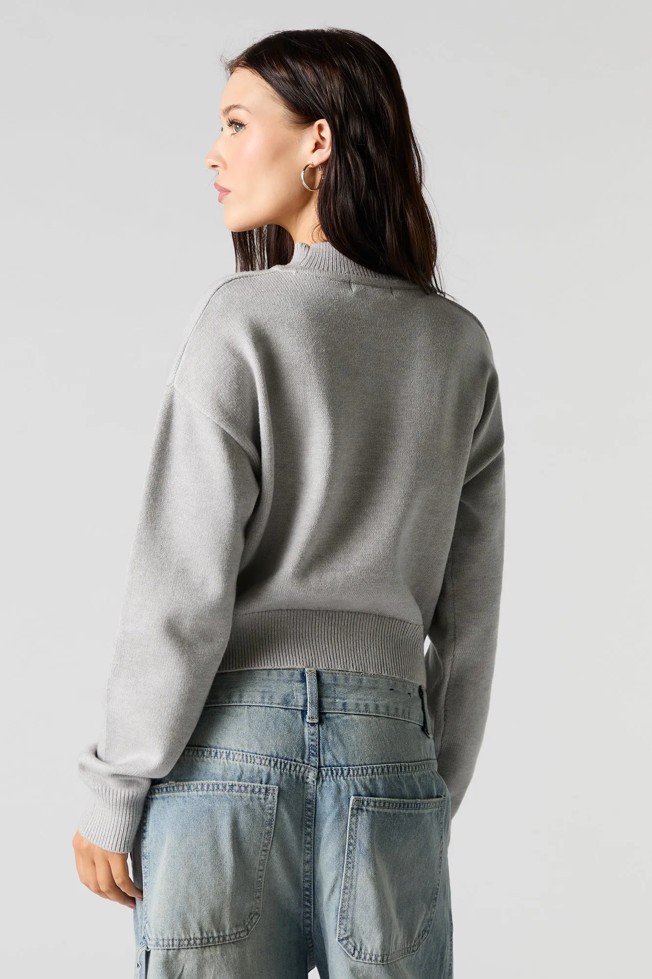 Jacquard Knit Mock Neck Sweater