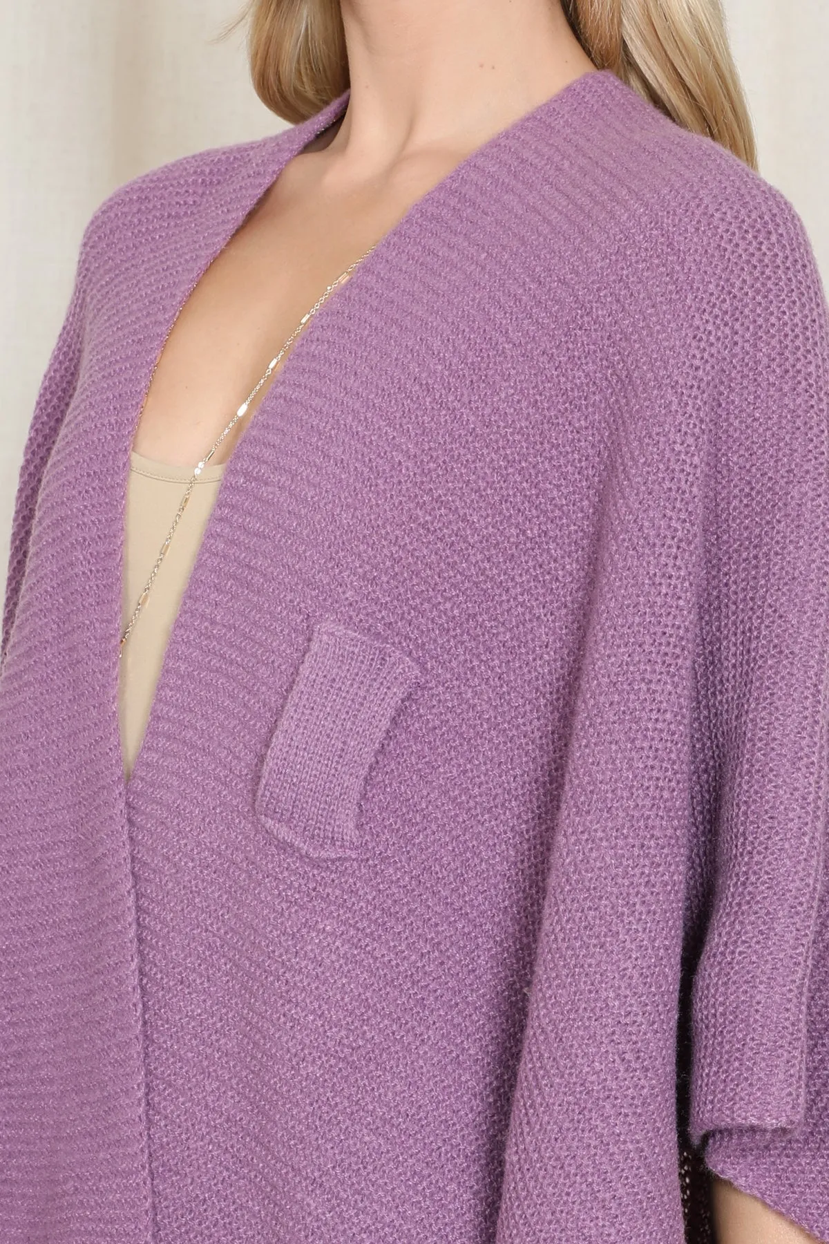 KNITTED SOLID COLOR WRAP KIMONO