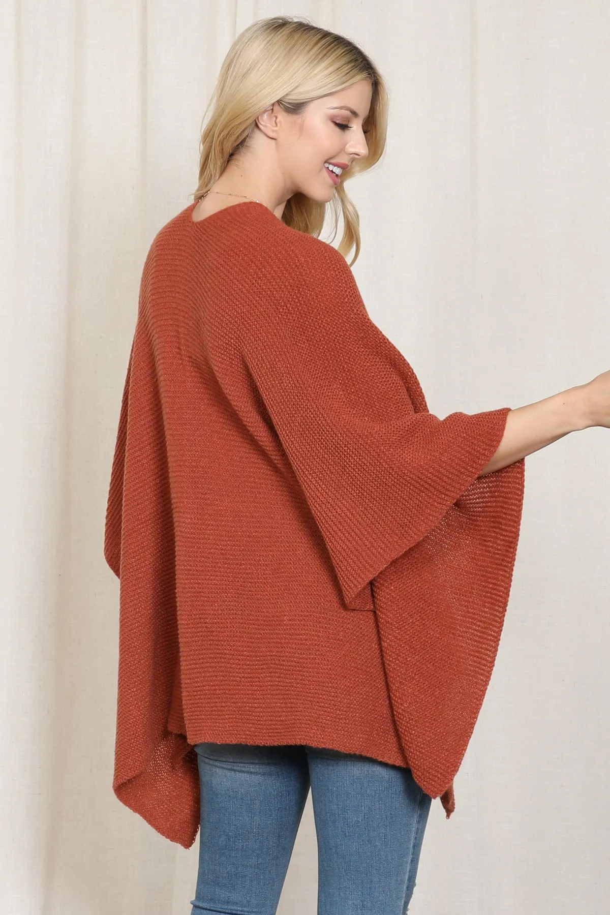 KNITTED SOLID COLOR WRAP KIMONO