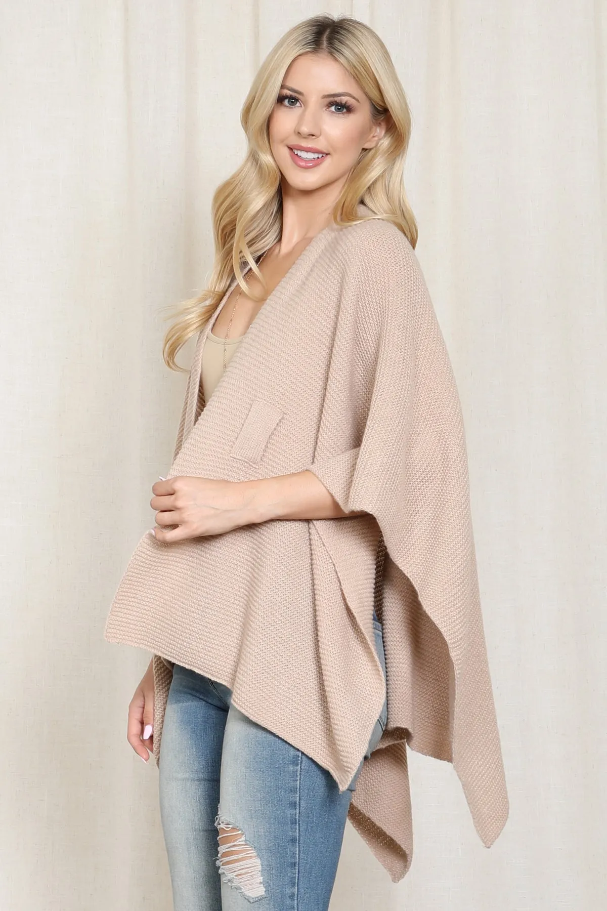 KNITTED SOLID COLOR WRAP KIMONO