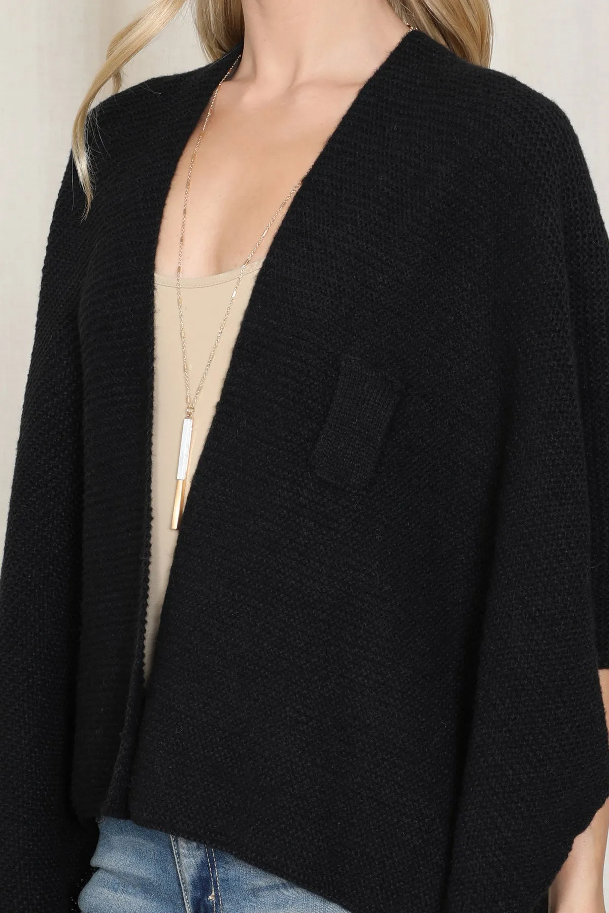 KNITTED SOLID COLOR WRAP KIMONO