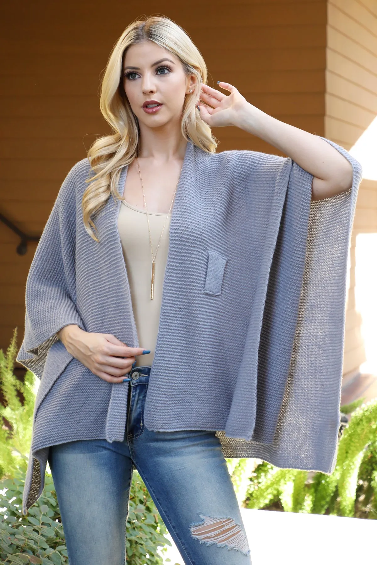 KNITTED SOLID COLOR WRAP KIMONO