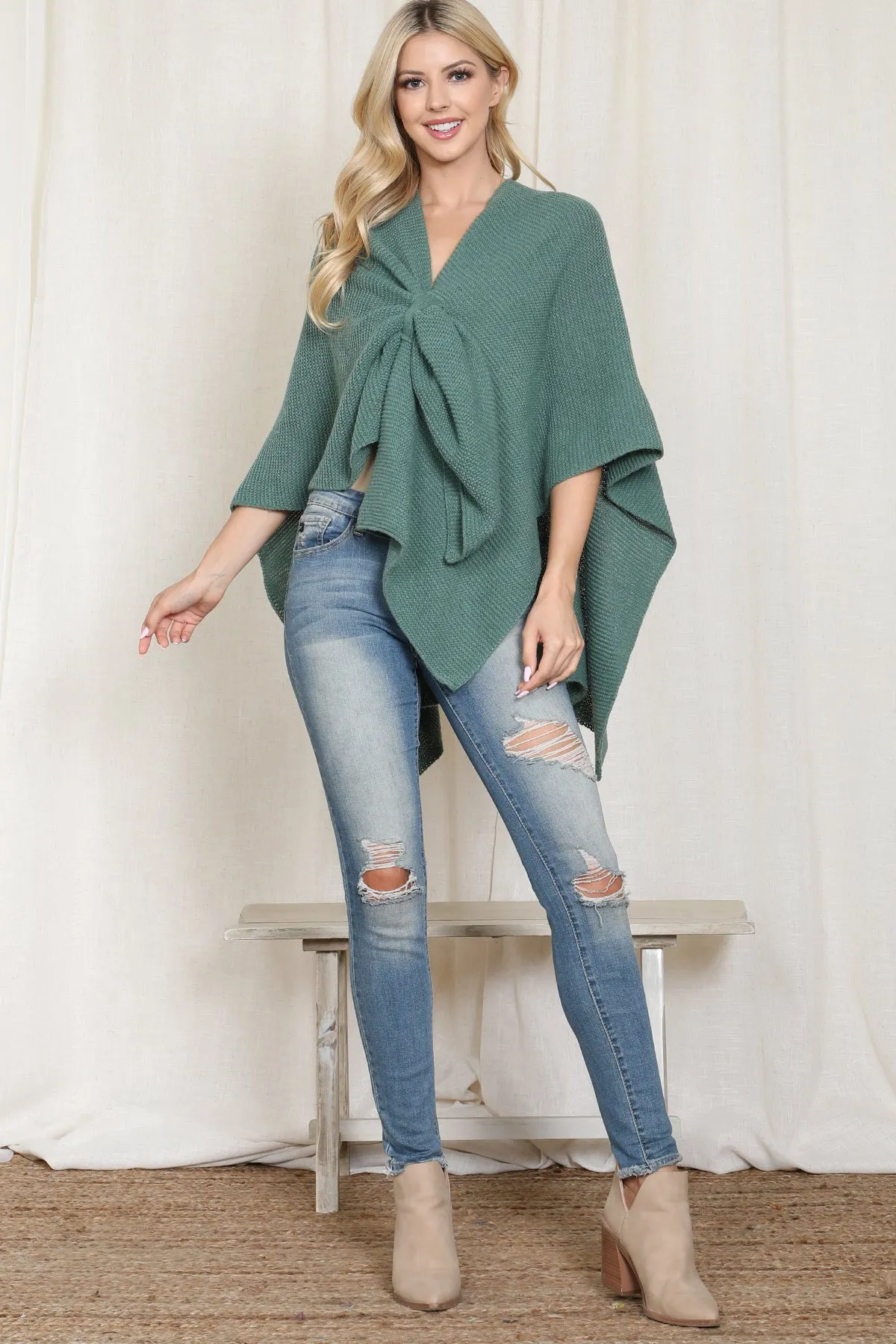 KNITTED SOLID COLOR WRAP KIMONO