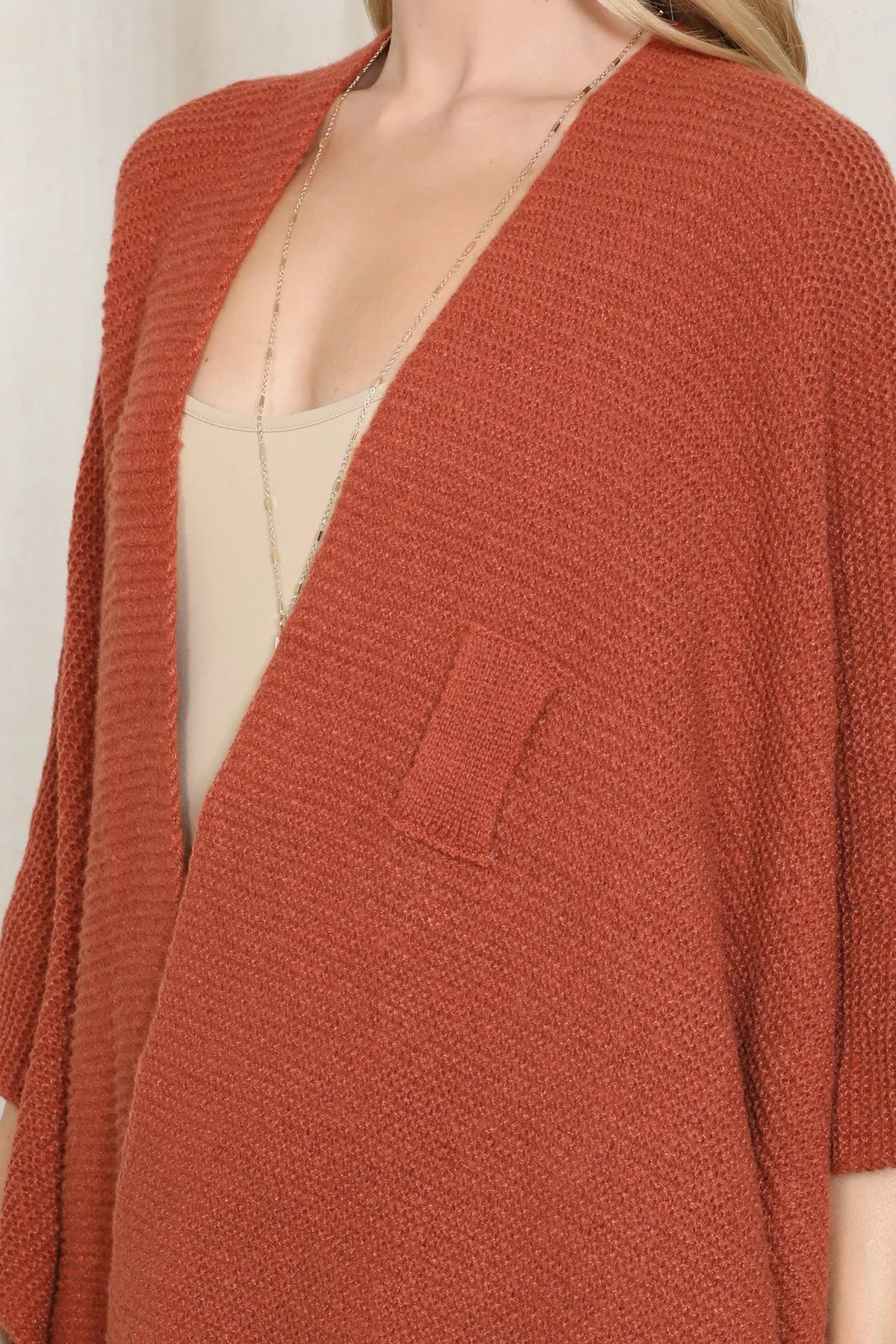KNITTED SOLID COLOR WRAP KIMONO
