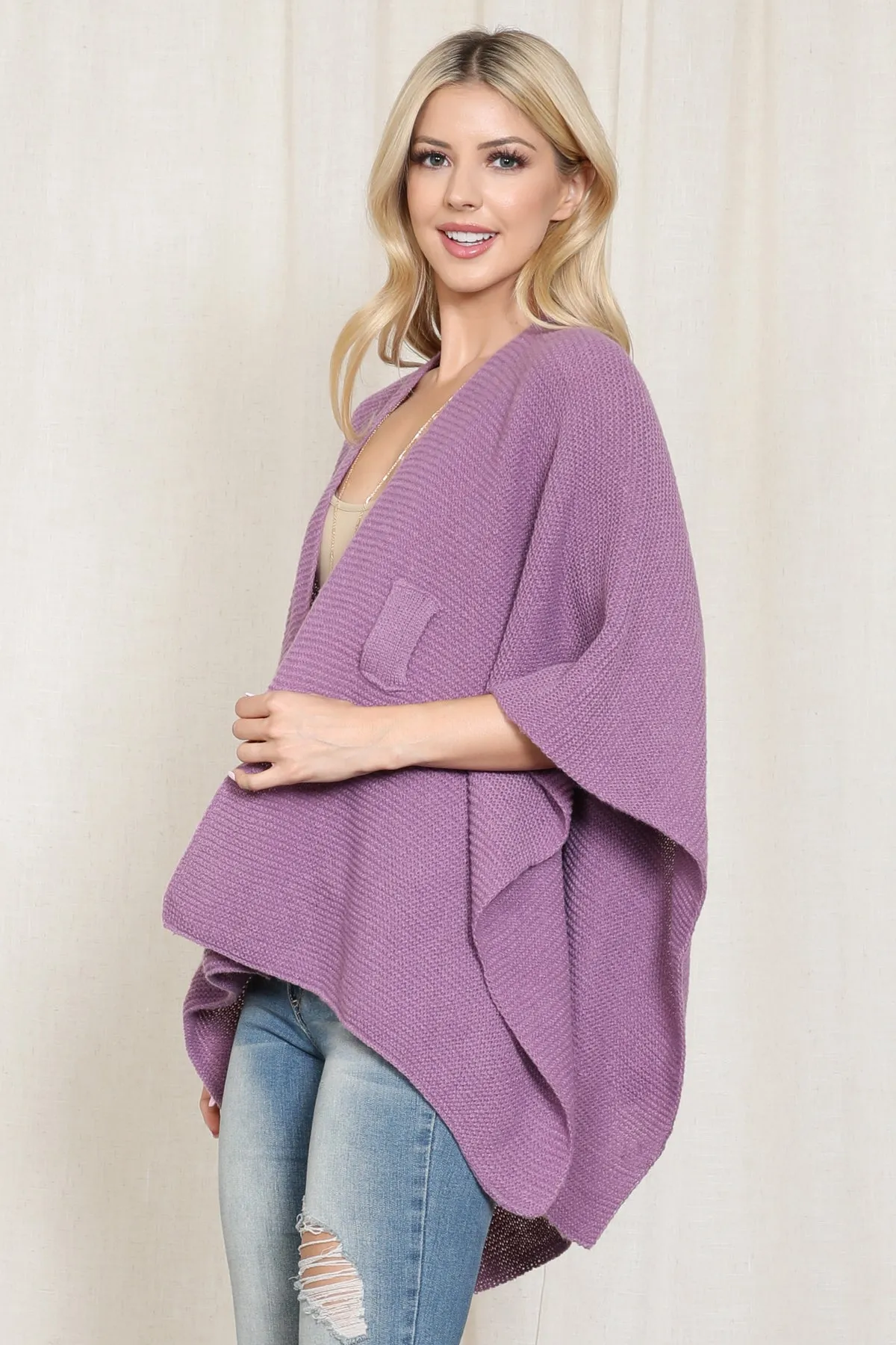 KNITTED SOLID COLOR WRAP KIMONO